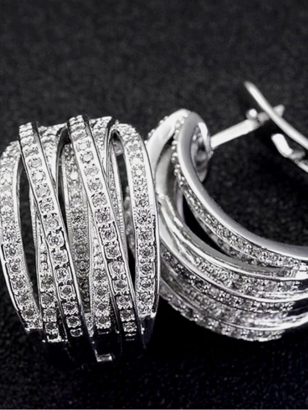 Silver Multi-Row Crystal Hoop Earrings